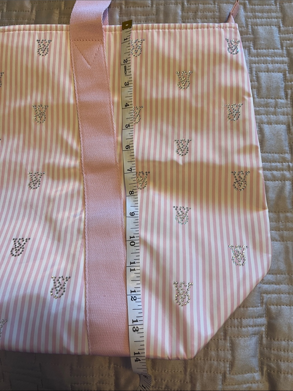 Victoria's Secret Pink Striped Tote with Rhinestone VS Accents - Picture 8 of 11